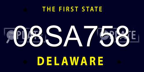08SA758 Delaware License Plate
