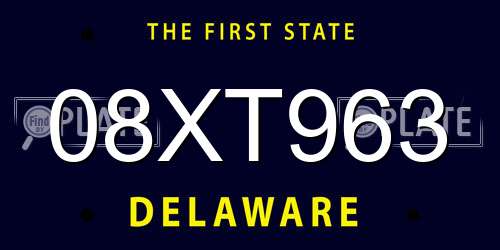 08XT963 Delaware License Plate
