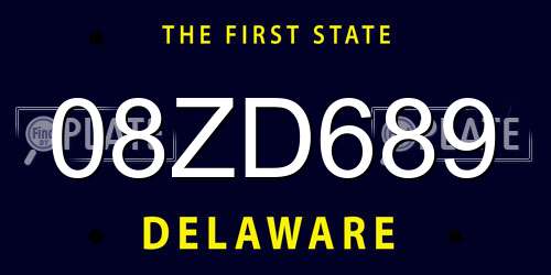 08ZD689 Delaware License Plate