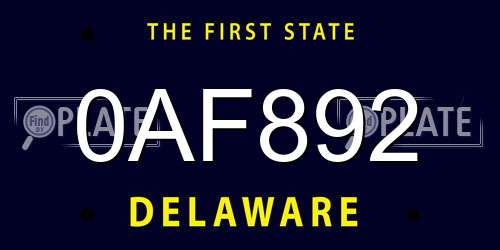 0AF892 Delaware License Plate