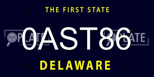 0AST86 Delaware License Plate