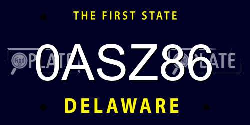 0ASZ86 Delaware License Plate