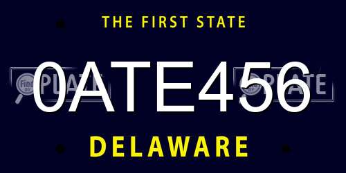 0ATE456 Delaware License Plate