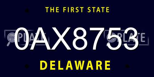 0AX8753 Delaware License Plate