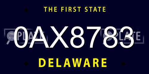 0AX8783 Delaware License Plate