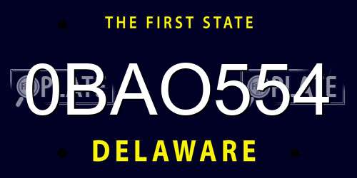 0BAO554 Delaware License Plate