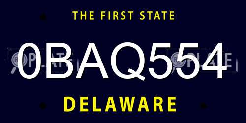 0BAQ554 Delaware License Plate