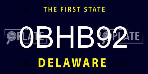 0BHB92 Delaware License Plate