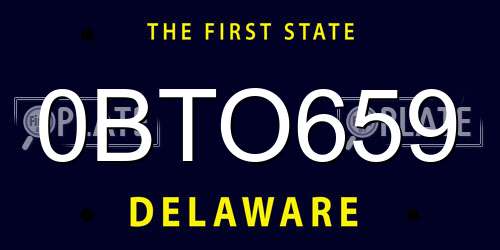 0BTO659 Delaware License Plate
