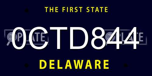 0CTD844 Delaware License Plate