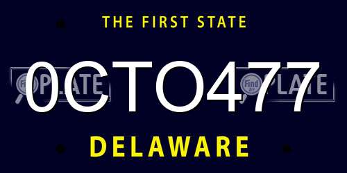 0CTO477 Delaware License Plate