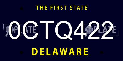 0CTQ422 Delaware License Plate