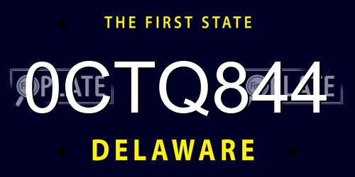 0CTQ844 Delaware License Plate