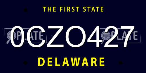 0CZO427 Delaware License Plate