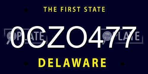 0CZO477 Delaware License Plate