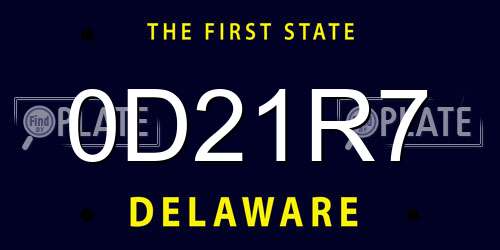0D21R7 Delaware License Plate