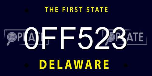 0FF523 Delaware License Plate
