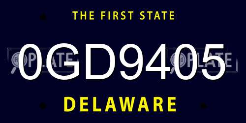 0GD9405 Delaware License Plate