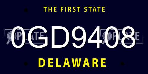 0GD9408 Delaware License Plate