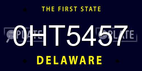 0HT5457 Delaware License Plate