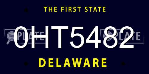 0HT5482 Delaware License Plate