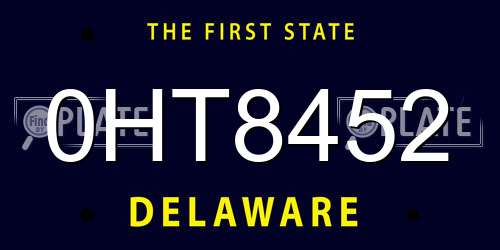 0HT8452 Delaware License Plate