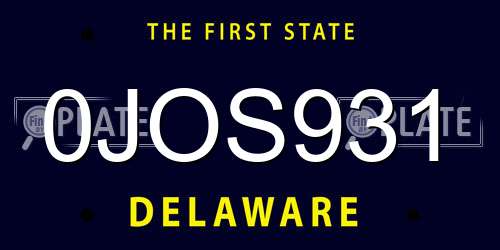 0JOS931 Delaware License Plate