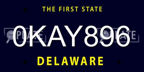 0KAY896 Delaware License Plate