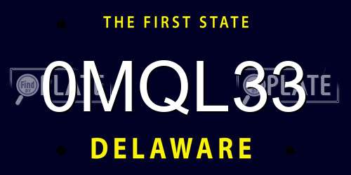 0MQL33 Delaware License Plate