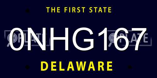 0NHG167 Delaware License Plate