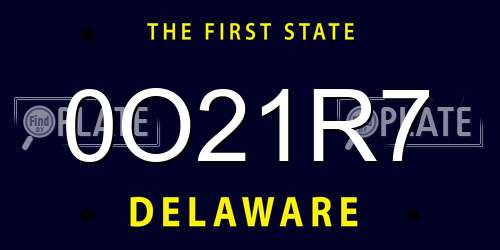 0O21R7 Delaware License Plate