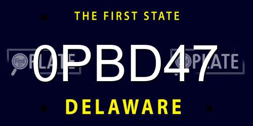 0PBD47 Delaware License Plate