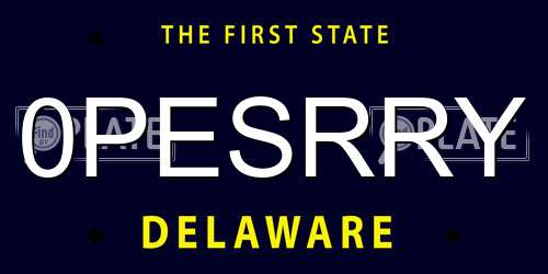 0PESRRY Delaware License Plate
