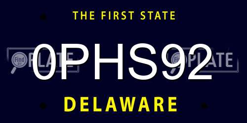 0PHS92 Delaware License Plate