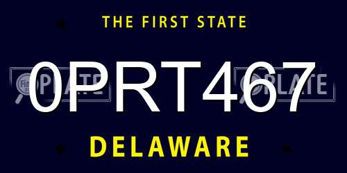 0PRT467 Delaware License Plate