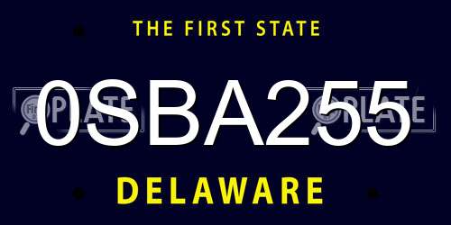 0SBA255 Delaware License Plate