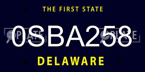 0SBA258 Delaware License Plate