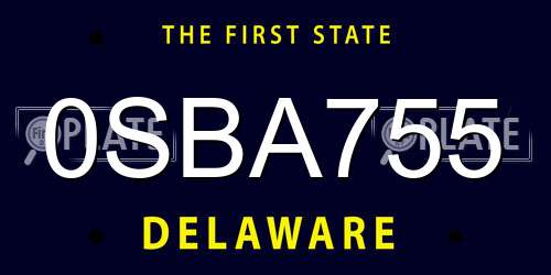 0SBA755 Delaware License Plate
