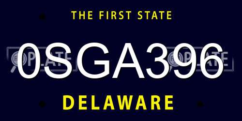 0SGA396 Delaware License Plate