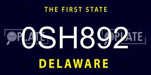 0SH892 Delaware License Plate