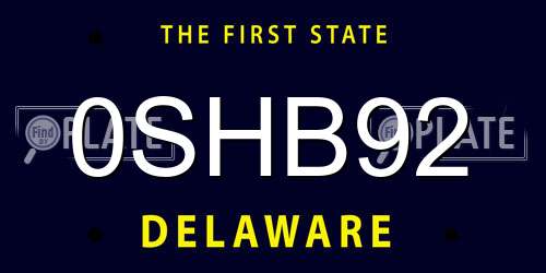 0SHB92 Delaware License Plate