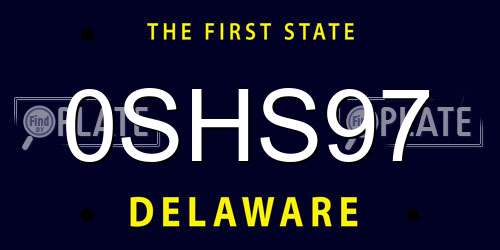 0SHS97 Delaware License Plate