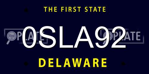 0SLA92 Delaware License Plate