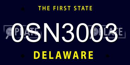 0SN3003 Delaware License Plate