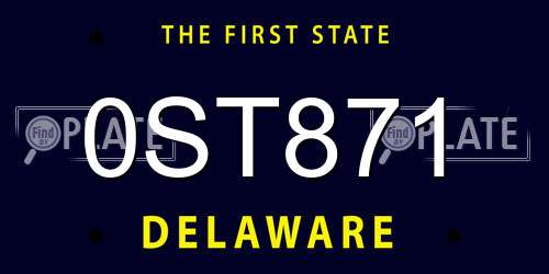 0ST871 Delaware License Plate