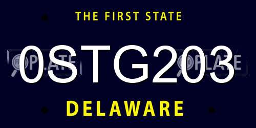 0STG203 Delaware License Plate