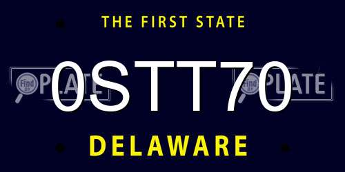 0STT70 Delaware License Plate