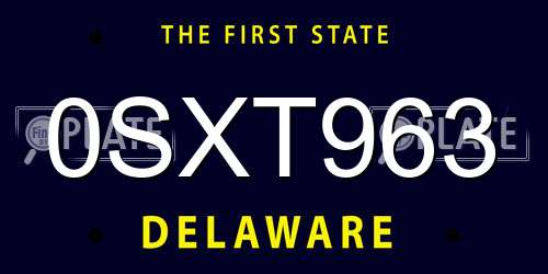 0SXT963 Delaware License Plate