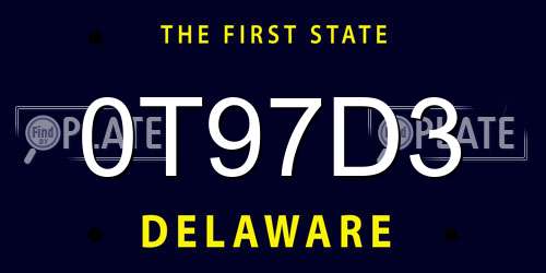 0T97D3 Delaware License Plate