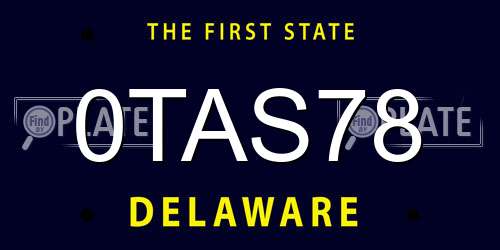 0TAS78 Delaware License Plate